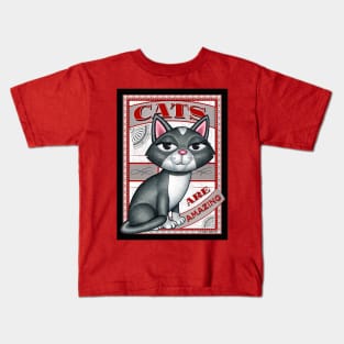 Cute Gray and White Kitty with Cats are Amazing Red Kids T-Shirt